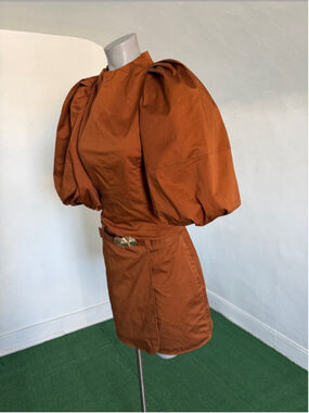 Harbison Rust Puff Sleeve Open Back Mini Dress Size 4